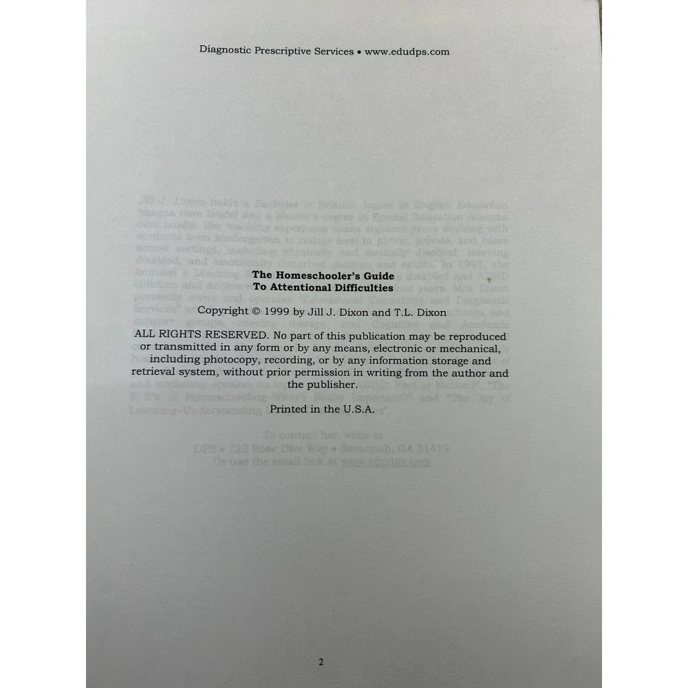 Homeschooler's Guide Attentional Difficulties Dixon 1999 Spiral-Bound DPS